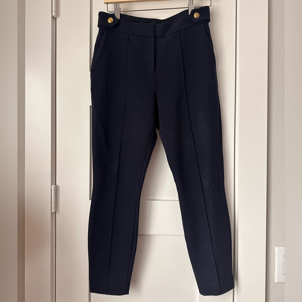Express Navy Ankle Pants with Gold Buttons